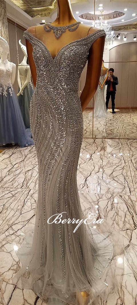 Luxury Silver Beaded Long Mermaid Sparkle 2020 Prom Dresses, New Arival Prom Dresses