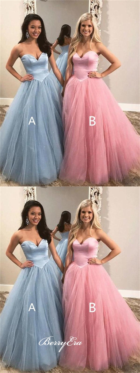 Sweetheart Long A-line Tulle Prom Dresses, Elegant Princess Ball Gown, Prom Dresses