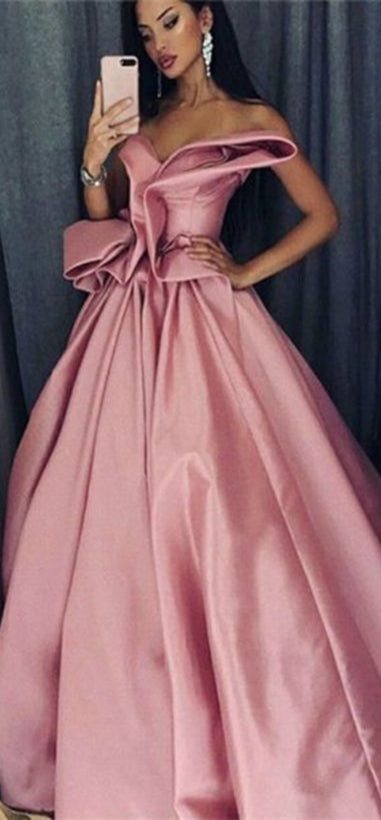 Chic Design Long A-line Dusty Rose Satin Prom Dresses, Long Prom Dresses, Prom Dresses