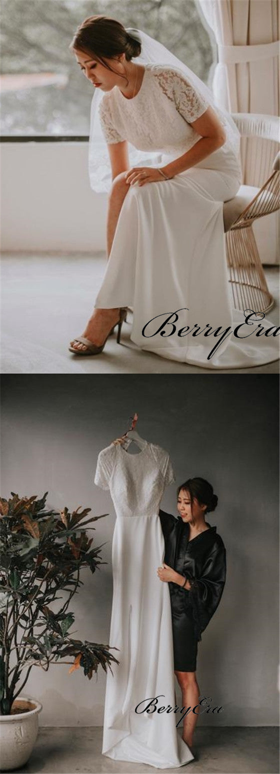 Short Lace Top Sheath Ivory Long Wedding Dresses