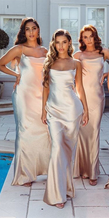 Sexy Long Sheath Elastic Satin Bridesmaid Dresss, Long Bridesmaid Dresses, Bridal Party Dresses