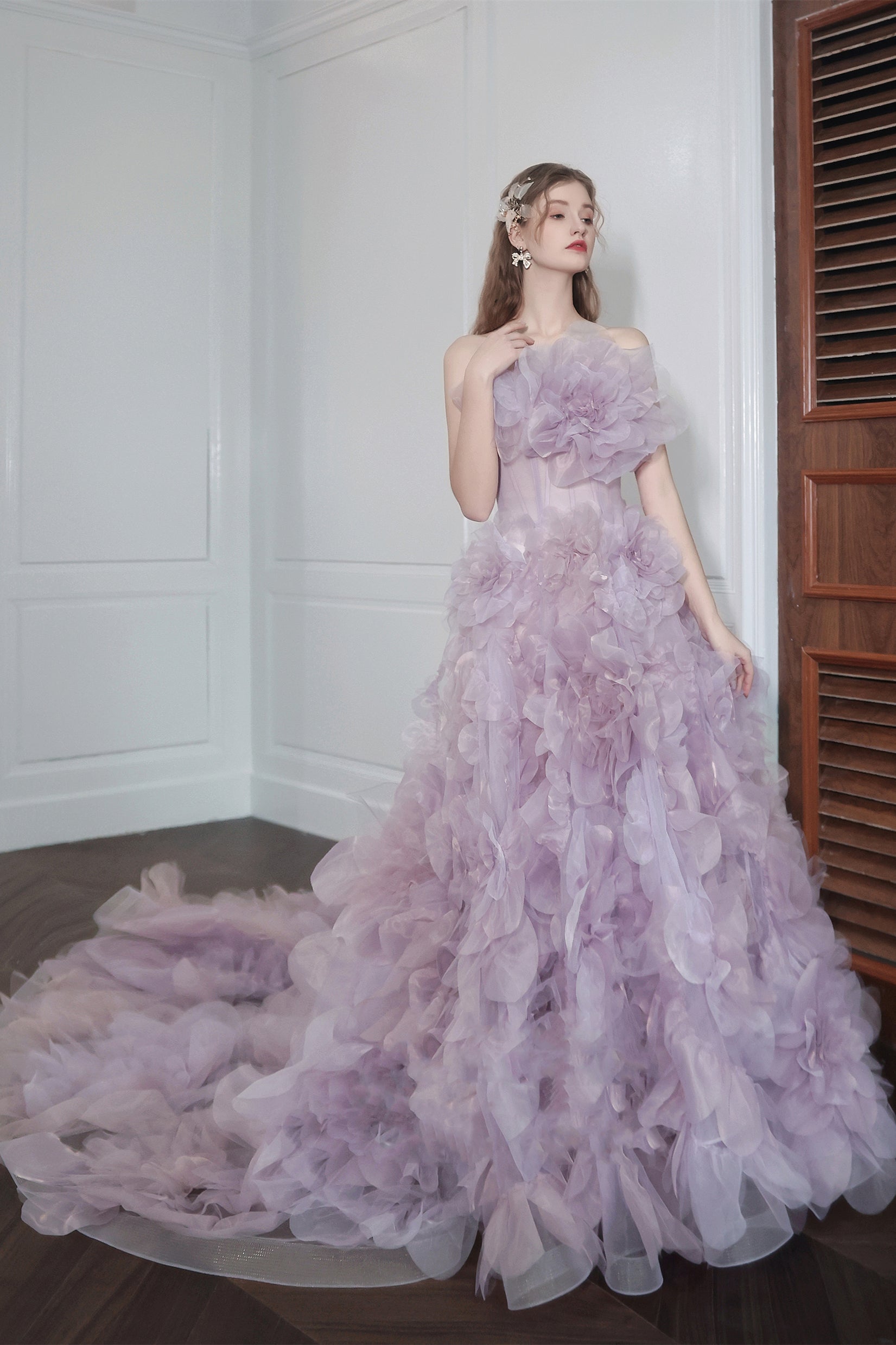 Newest Handmade Purple floral Prom Dresses, Wedding Dresses, Customized Prom Gown, 2021 Prom Dresses