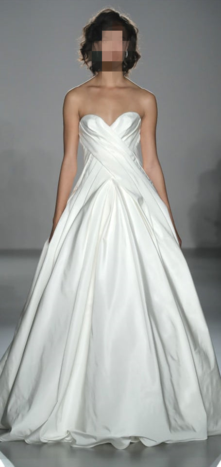 Sweetheart Satin Long A-line Ivory Wedding Dresses, Simple Chic Wedding Dresses, Bridal Gown