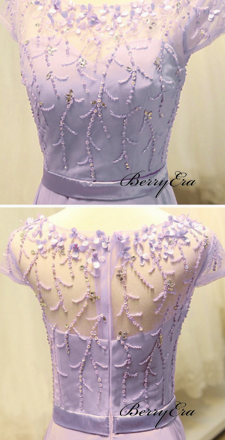 Pale Purple Chiffon Prom Dresses, Beaded Prom Dresses, Popular Prom Dresses