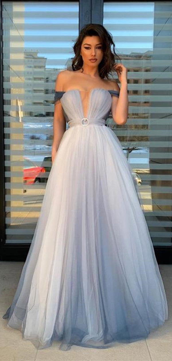 Simple Tulle 2021 Long Prom Dresses, A Line Popular Prom Dresses, Girls Graduation Party Dresses