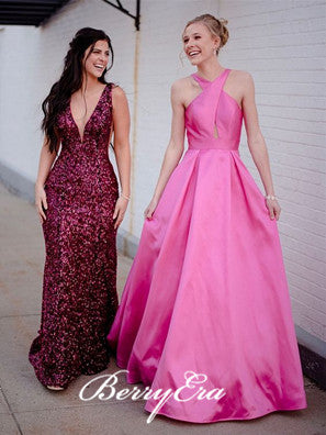 Pink A-line Satin Prom Dresses, Popular Prom Dresses, 2019 Prom Dresses, Prom Dresses