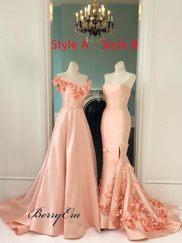 Gorgeous Baby Pink Handmade Flowers Prom Dresses Cheap Prom Dresses