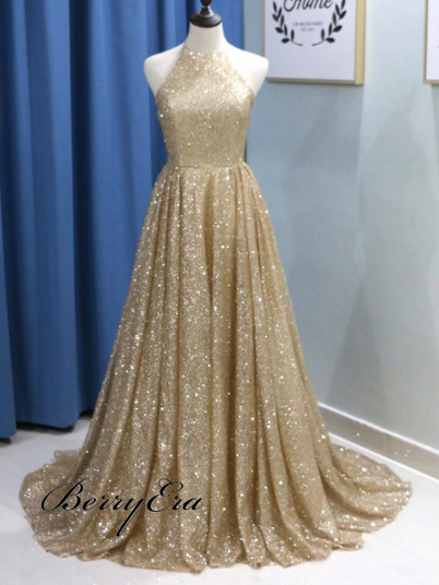 Shiny Long A-line Elegant Prom Dresses, Affordable Prom Dresses