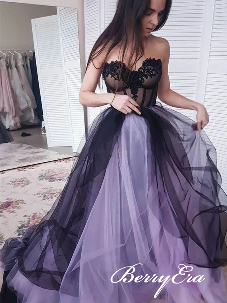Sweetheart Long A-line Lace Tulle Prom Dresses, Long Prom Dresses, Popular Affordable Prom Dresses
