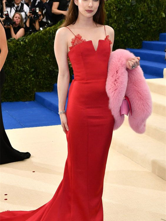 Emma Roberts Met Gala Red Gown, Long Mermaid Prom Dresses Popular Prom Dresses