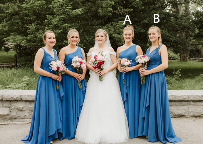 Mismatched Blue Chiffon Long Bridesmaid Dresses, Bridesmaid Dresses