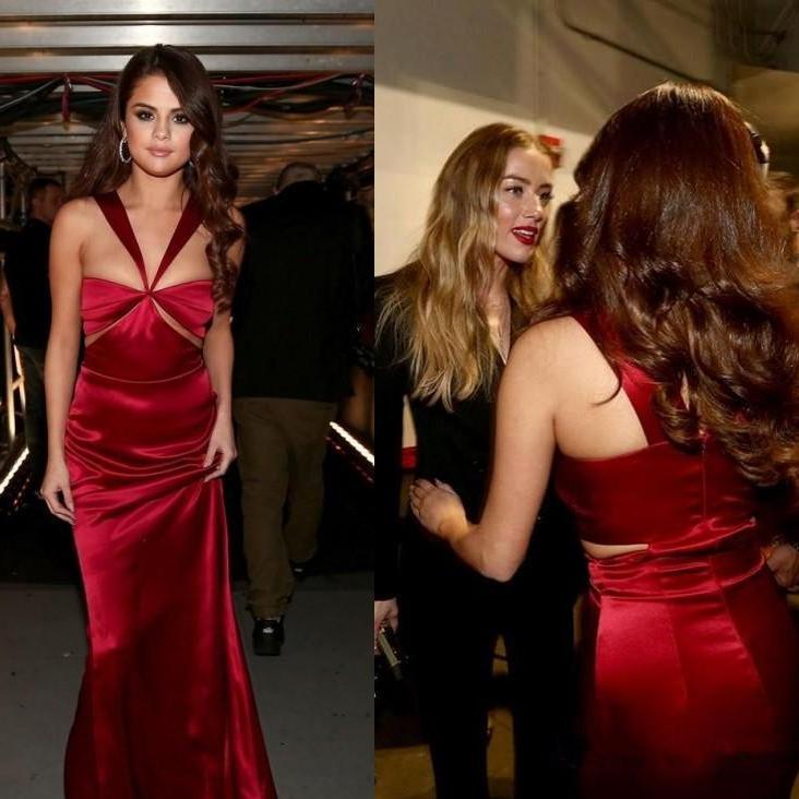 Selena Gomez Inspired Long Sheath Soft Satin Prom Dresses