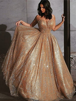 Shiny Long A-line Sequin Tulle Prom Dresses, Popular Prom Dresses, Prom Dresses