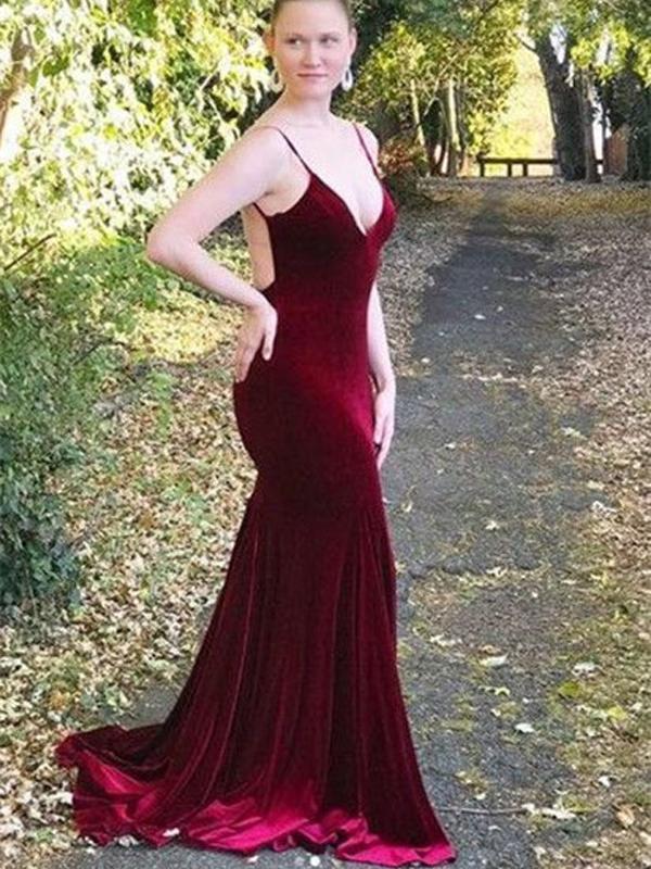 Sexy Long Mermaid Backless Velvet Prom Dresses