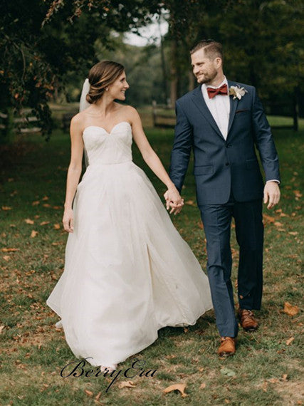 Sweetheart A-line Simple Tulle Wedding Dresses, Long Wedding Dresses, Bridal Gown