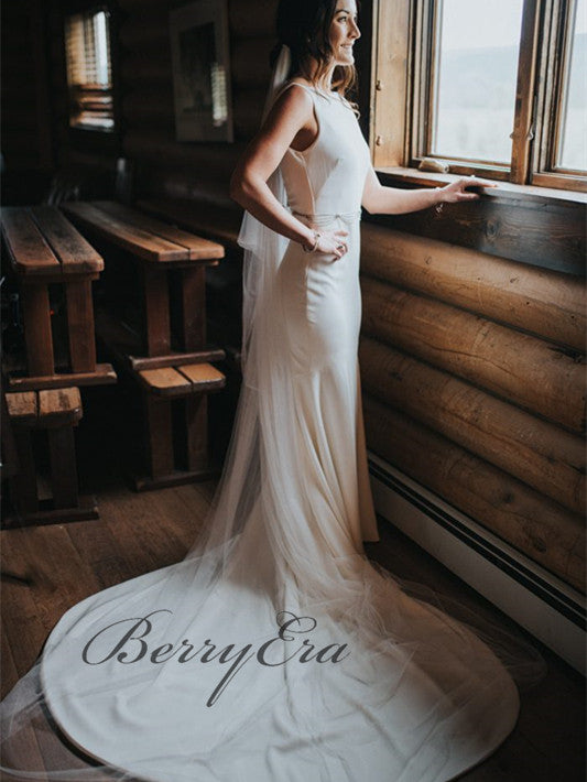 Simple Off White Mermaid Wedding Dresses, Affordable Country Wedding Dresses